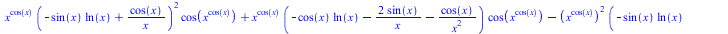 `+`(`*`(`^`(x, cos(x)), `*`(`^`(`+`(`-`(`*`(sin(x), `*`(ln(x)))), `/`(`*`(cos(x)), `*`(x))), 2), `*`(cos(`^`(x, cos(x)))))), `*`(`^`(x, cos(x)), `*`(`+`(`-`(`*`(cos(x), `*`(ln(x)))), `-`(`/`(`*`(2, `*...